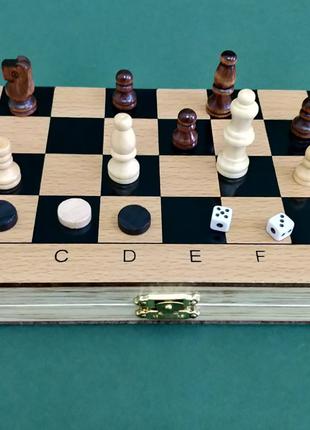 Набор 3 в 1: нарды + шахматы + шашки с дерева, 24*24см