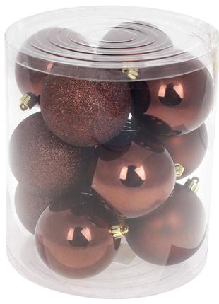 Набор елочных шаров 8см, цвет - темный шоколад, 12шт: глиттер,...
