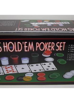 Набор для игры в покер в металлической упаковке (200 фишек+2 к...