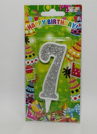 Свечи ко дню рождения цифра "7" высота 9 см серебро