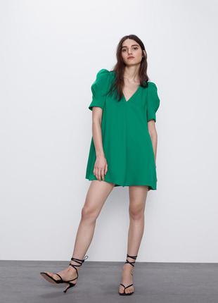 Зеленое кэжуал платье а-силует zara однотонное