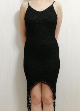 Чёрное платье вязаное крючком