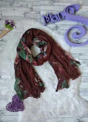 Платок палантин шарф коричневый с цветами