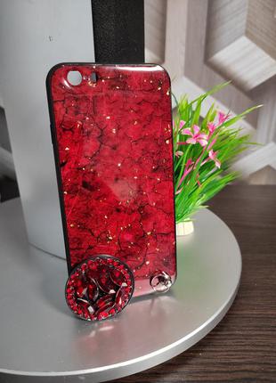 Пластиковый чехол для iphone 6 красный мрамор с украшением из ...
