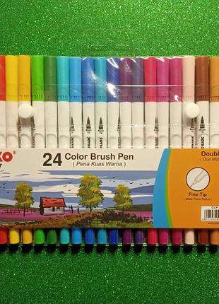 Акварельные маркеры JOYKO Brush Pen 24 цвета двухсторонние для...