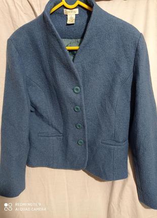 Шерстяной пиджак жакет женский бирюзовый шерсть букле