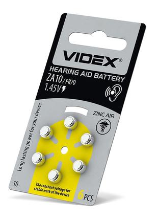 Батарейка воздушно цинковая Videx ZA10 PR70 для слуховых аппар...