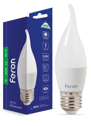 Світлодіодна лампа Feron LB-737 6W E27 4000K свічка на вітрі