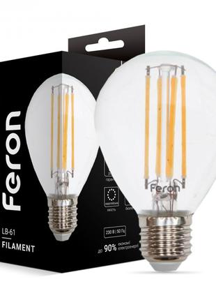 Світлодіодна лампа Feron LB-61 4W 2700K E27 філамент куля
