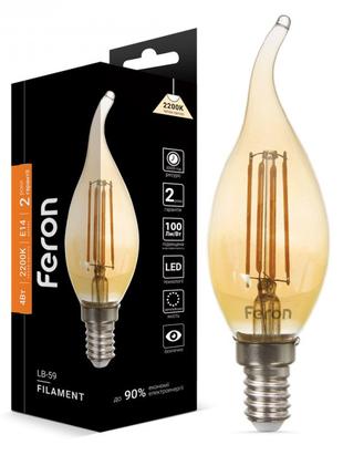 Світлодіодна лампа Feron LB-59 4W E14 2200K філамент свічка на...