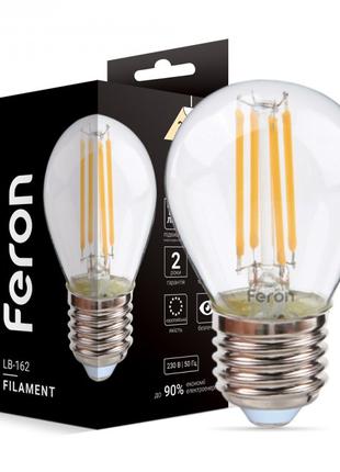 Світлодіодна лампа Feron LB-162 7W 2700K E27 філамент куля
