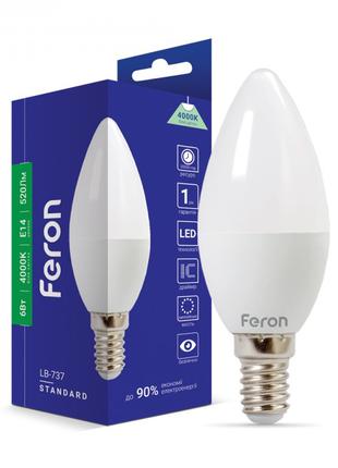 Світлодіодна лампа Feron LB-737 6W E14 свічка 4000K