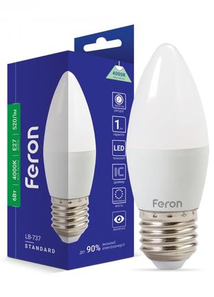 Світлодіодна лампа Feron LB-737 6W E27 4000K свічка