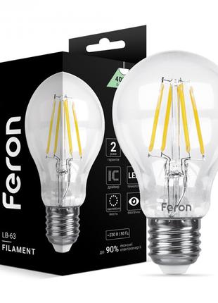 Світлодіодна лампа Feron LB-63 8W E27 4000K філамент груша