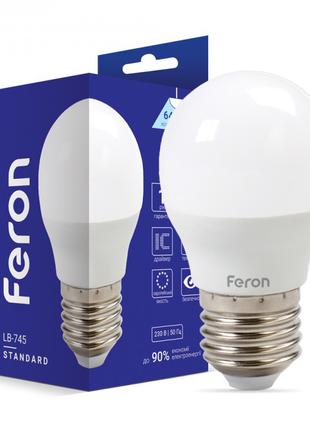 Світлодіодна лампа Feron LB-745 6W E27 6400K куля
