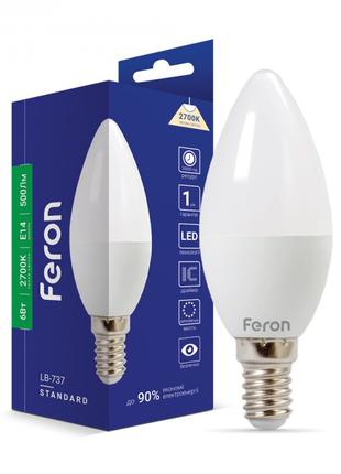Світлодіодна лампа Feron LB-737 6W 2700K E14 свічка