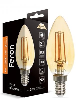 Світлодіодна лампа Feron LB-158 6W E14 2200K філамент свічка з...