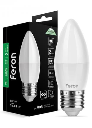 Світлодіодна лампа Feron LB-197 7W E27 4000K свічка