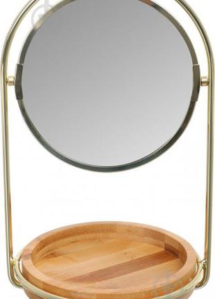 Зеркало косметическое круглое с бамбуковой подставкой 15x28 см...