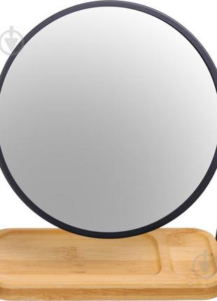 Зеркало косметическое круглое с деревянной подставкой 16,5х7,7...