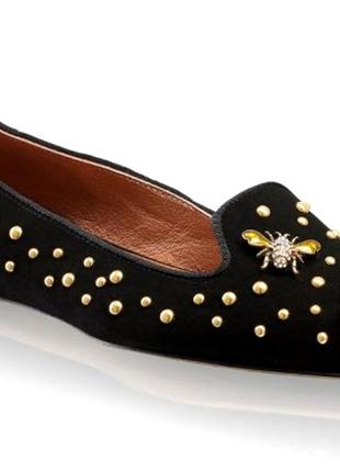 Туфли балетки замшевые гламурные черные Russell & Bromley Flat...