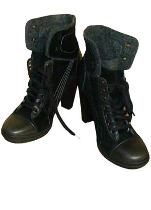 Ботинки женские демисезонные кожаные черные на каблуке Puma (р...