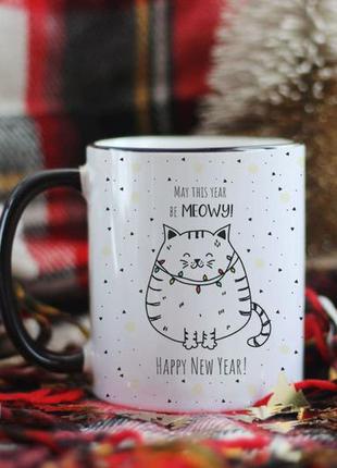 Чашка с новым годом котик