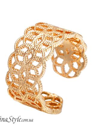 Стильное женское кольцо ажурное колечко цвет золото позолота 1...