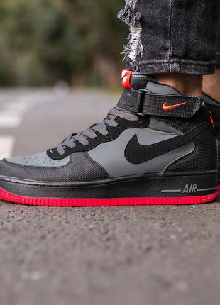Кросівки Nike Air Force 1 Black/Grey/Red/Найк Аїр Форс