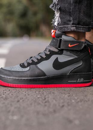 Кроссовки Nike Air Force 1 Black\Grey\Red / Найк Аир Форс