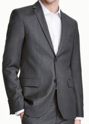 Шерстяной серый однобортный пиджак мужской блейзер шерсть вовн...