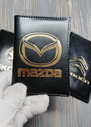 Кожаная обложка для автодокументов с логотипом MAZDA, для прав...