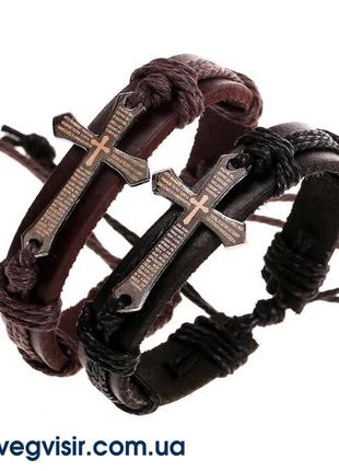 Стильный кожаный браслет крест молитва библия нержавеющая сталь