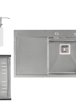 Набір 3 в 1 Qtap кухонна мийка DK7850R 3.0/1.2 мм Satin + суша...
