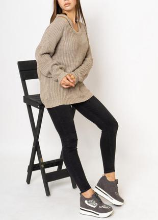 Женский теплый свитер в стиле оверсайз, цвет бежевый