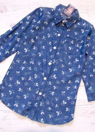 Р.104 детская рубашка дисней синяя с микки маусом