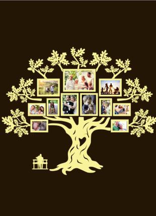 Семейное дерево на 11 фотографий /165х145 см Рамка дуб