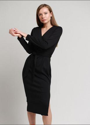 Платье с поясом француз черное