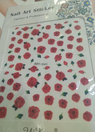 Наклейки для дизайна ногтей Цветы,красные розы