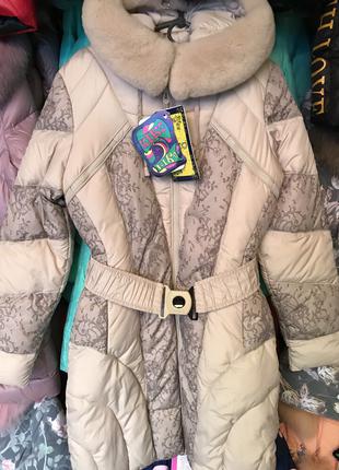 Зимове пальто Кіко на дівчинку 140-164р з хутром