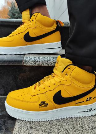 Мужские зимние кроссовки nike air force 1 double air желтые