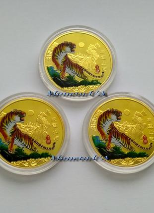 Монета Рік Тигра Китай 2022 Год Тигра сувенір жетон золотиста