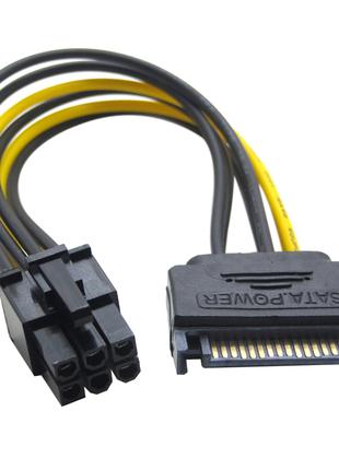 Переходник питания видеокарт GPU 6pin PCI-E to SATA 15pin кабель