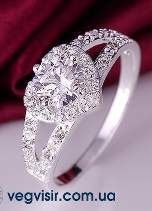 Шикарное женское кольцо в форме сердца с кристаллами цирконий ...