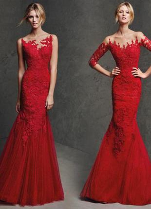 Нереально красивое нарядное красное платье кружево в пол, плат...