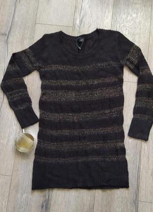 F&f,тонкий черный длинный свитер платье с люриксом, новый, 10/...