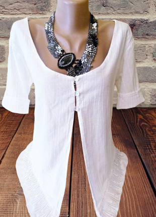 Біла блуза з жатого бавовни з мереживами, пог-51 см мексика.