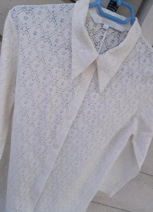 Коттоновая кружевная блуза -рубашка в молочном цвете раз.l