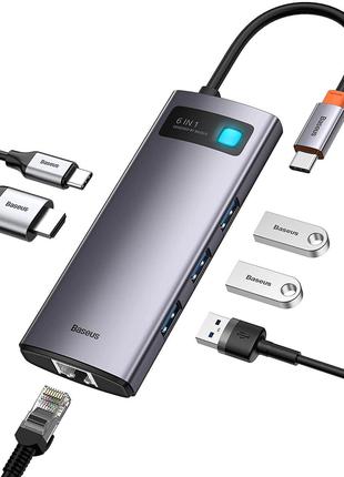 Концентратор хаб USB C 6-в-1 док-станция Baseus с 4K HDMI 3 по...