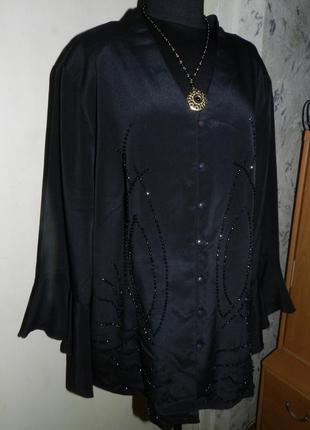 Ошатна, жіночна, чорна блузка, розшита намистинами, великого р...